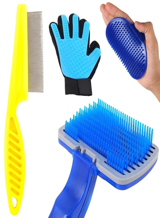 REGIIS Pet Grooming Combo - Fleacomb, Glove, Palm Glove, Slicker Brush - Image 1